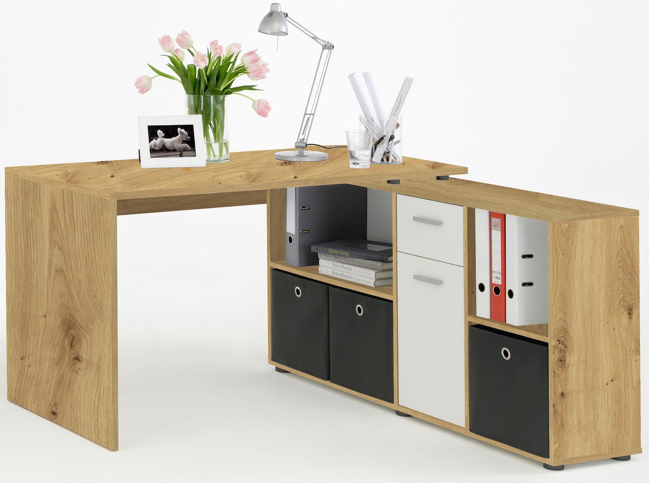 FMD Eckschreibtisch »Lexo« Schreibtisch/Sideboard viel Stauraum, beidseitig montierb., 136/205 cm