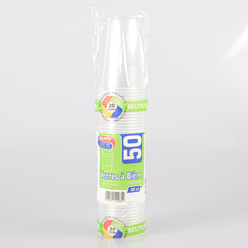 50 gobelets à bière réutilisables transparent