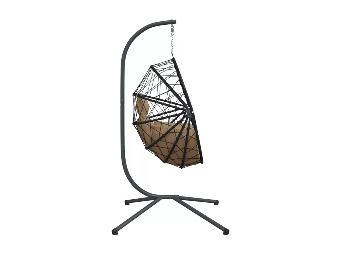 Chaise suspendue en forme d'œuf et support taupe rotin et acier