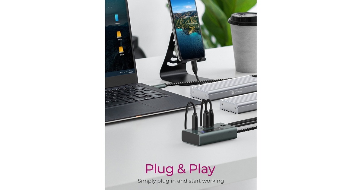 ICY BOXIB-HUB1454-C31 usb-hub  (Grijs/blauwgrijs, 4x USB-C 3.2 (10 Gbit/s))
