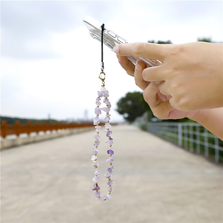 (21cm) Universal Handy Kette Phone Charms Schmuck Anhänger Handgelenkschlaufe - Hellviolette Kristalle
