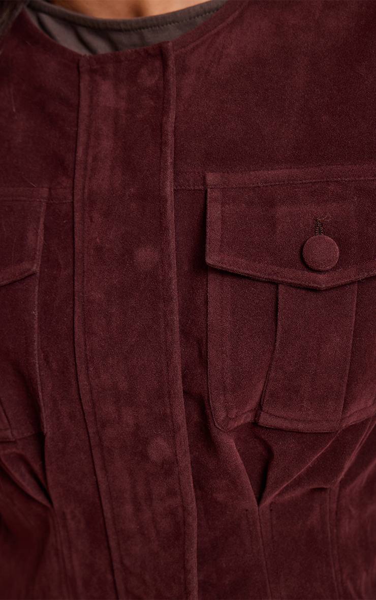 Rouge Bordeaux Veste Cintrée À La Taille Avec Boutons Recouverts En Faux Suède