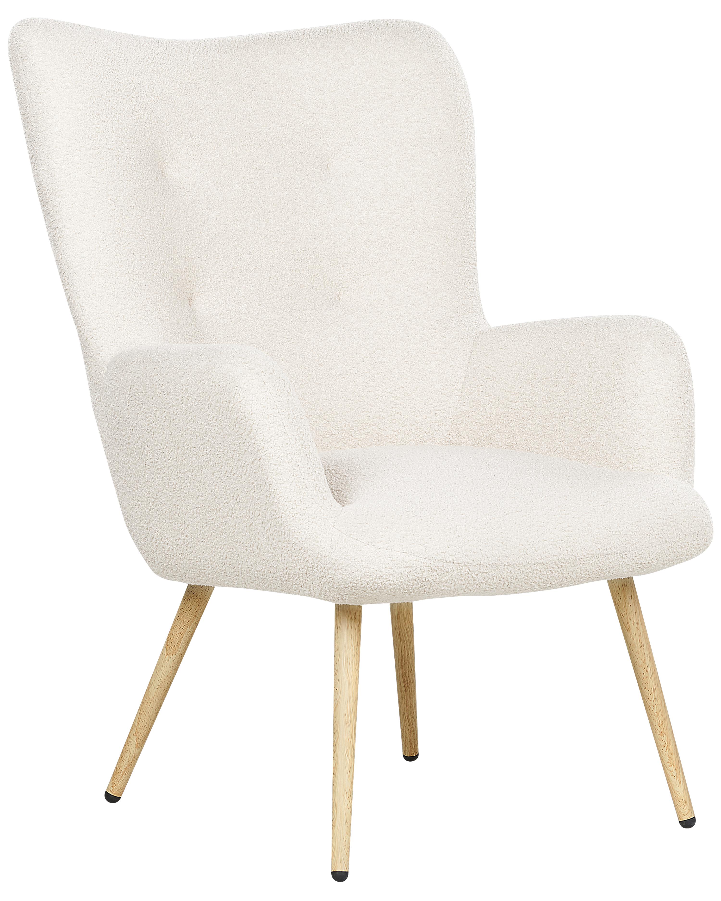 Oorfauteuil VEJLE met voetenbank Bouclé Gebroken wit