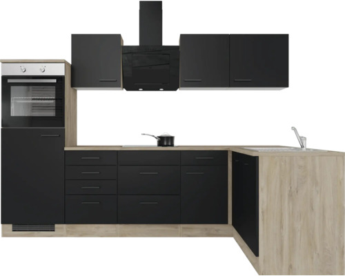 Flex Well hoekkeuken met apparatuur Capri 280 cm mat zwart gedemonteerd omkeerbaar 00012604