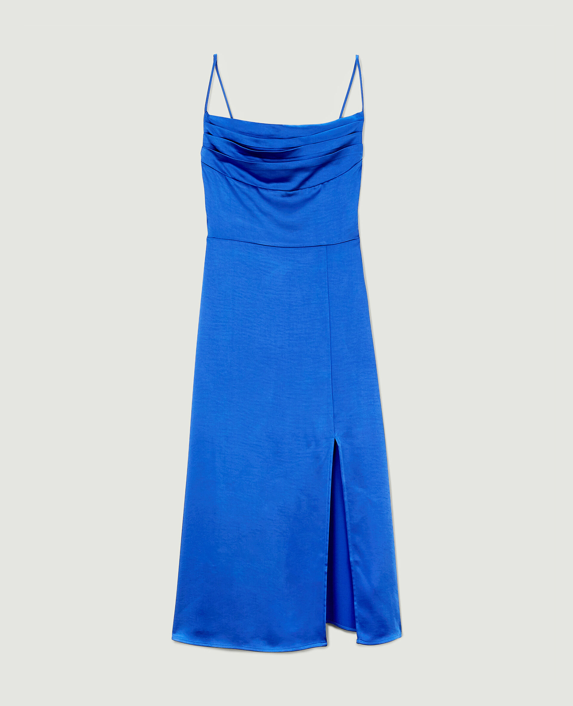 Robe longue tissu satiné encolure bénitier - Bleu électrique