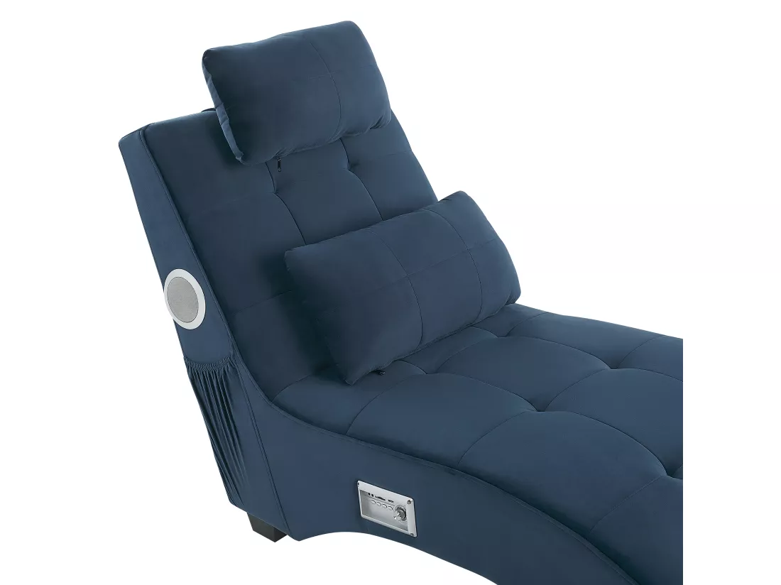 Chaise longue en velours bleu avec port USB et haut-parleur bluetooth SIMORRE