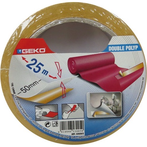 Ruban adhésif double face Geko, polypropylène 50 mm x 25 m