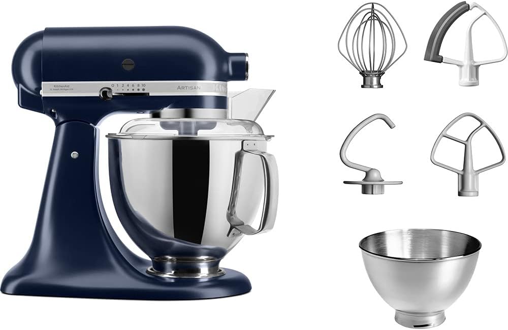 KitchenAid Küchenmaschine - Artisan - Kippbarem Food Processor - Teigknetmaschine mit 5 Zubehör - 2 Schüsseln aus Edelstahl - 4.8 L - Ink blau