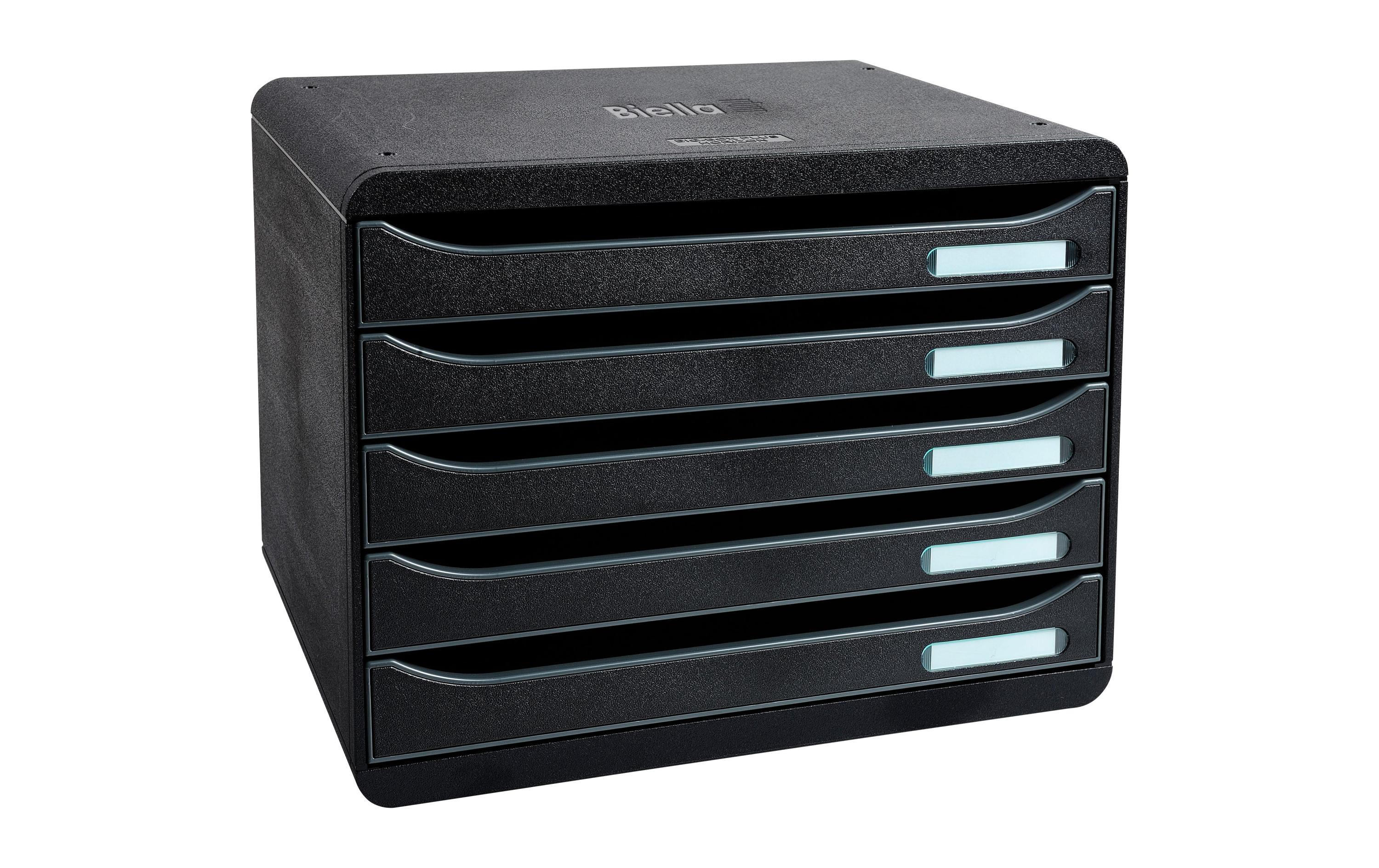 Schubladenbox BIG-BOX PLUS Schwarz, A4+ querBox mit 5 offenen Schubladen