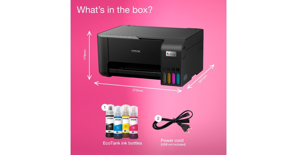 EpsonEcoTank ET-2860 A4 multifunctionele Wi-Fi-printer met inkttank all-in-one inkjetprinter  (Zwart, Scannen, Kopiëren, inclusief tot 3 jaar inkt)