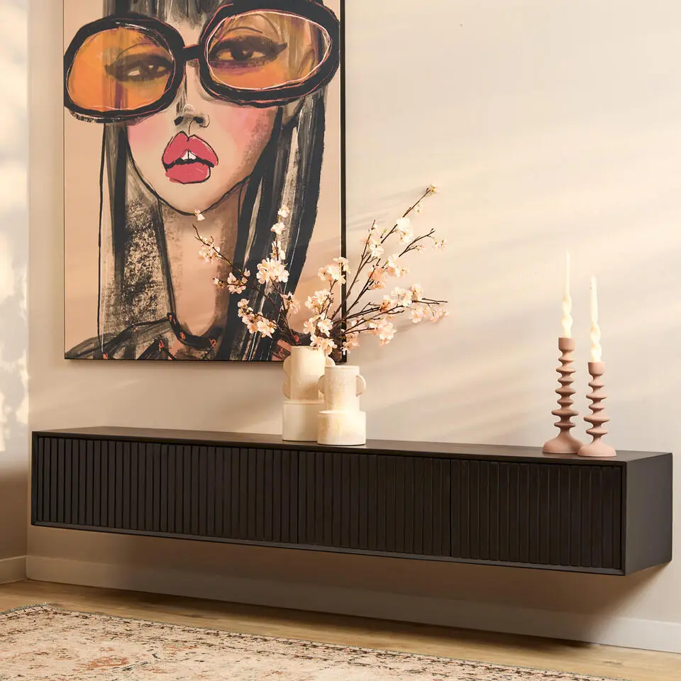 Zwevend Tv-meubel Zwart Hout - 200x35x30cm - Madison