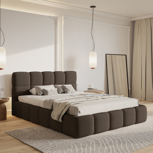 NADUVI Collection Chloe Bedframe 140 x 200 cm - Bouclé - Donkerbruin