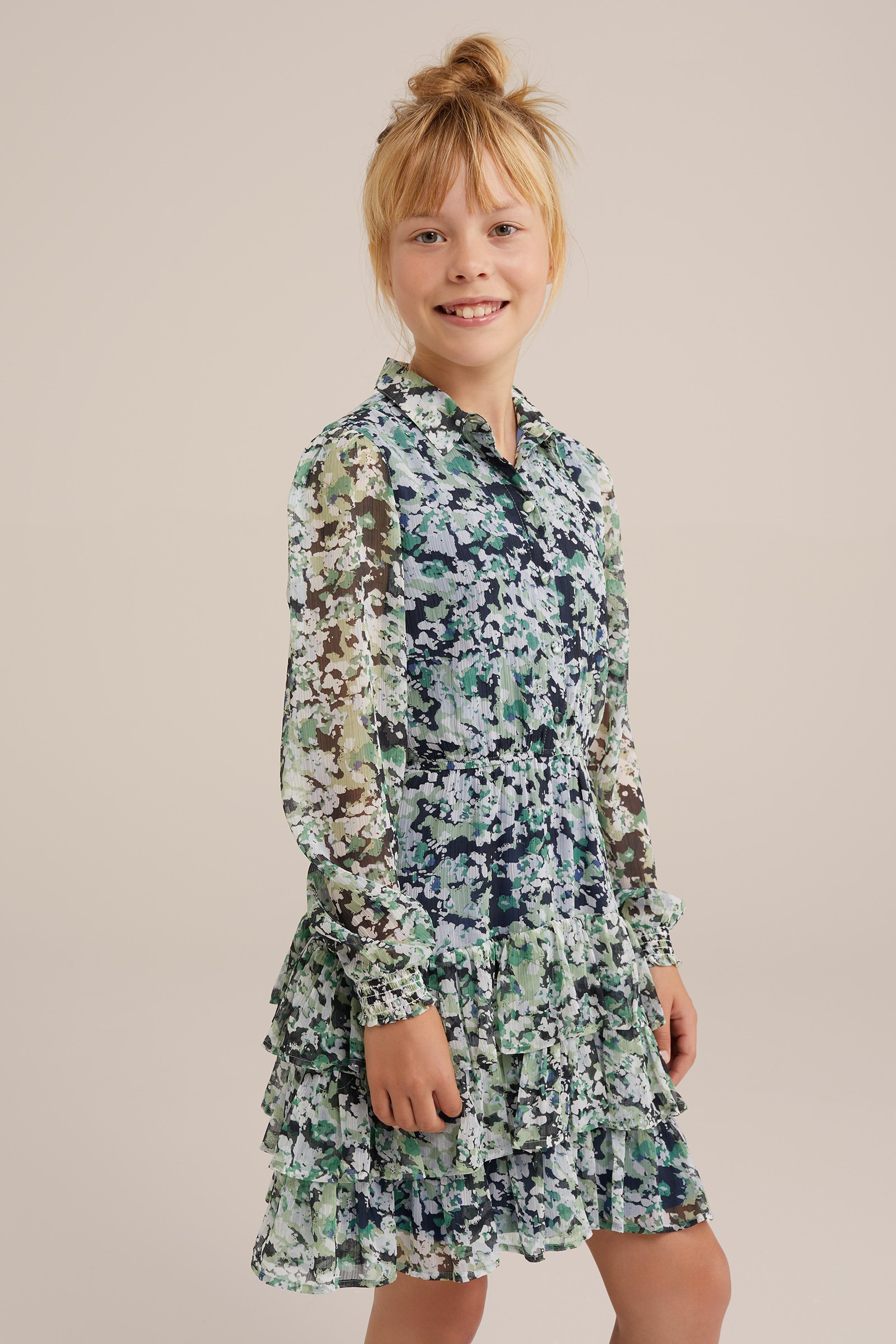 Meisjes jurk met dessin WE Fashion Lichtgroen