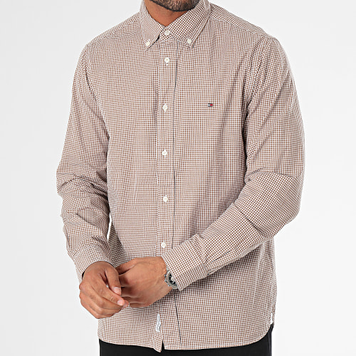 Chemise Manches Longues A Carreaux Soft Flex Gingham 2837 Camel Blanc