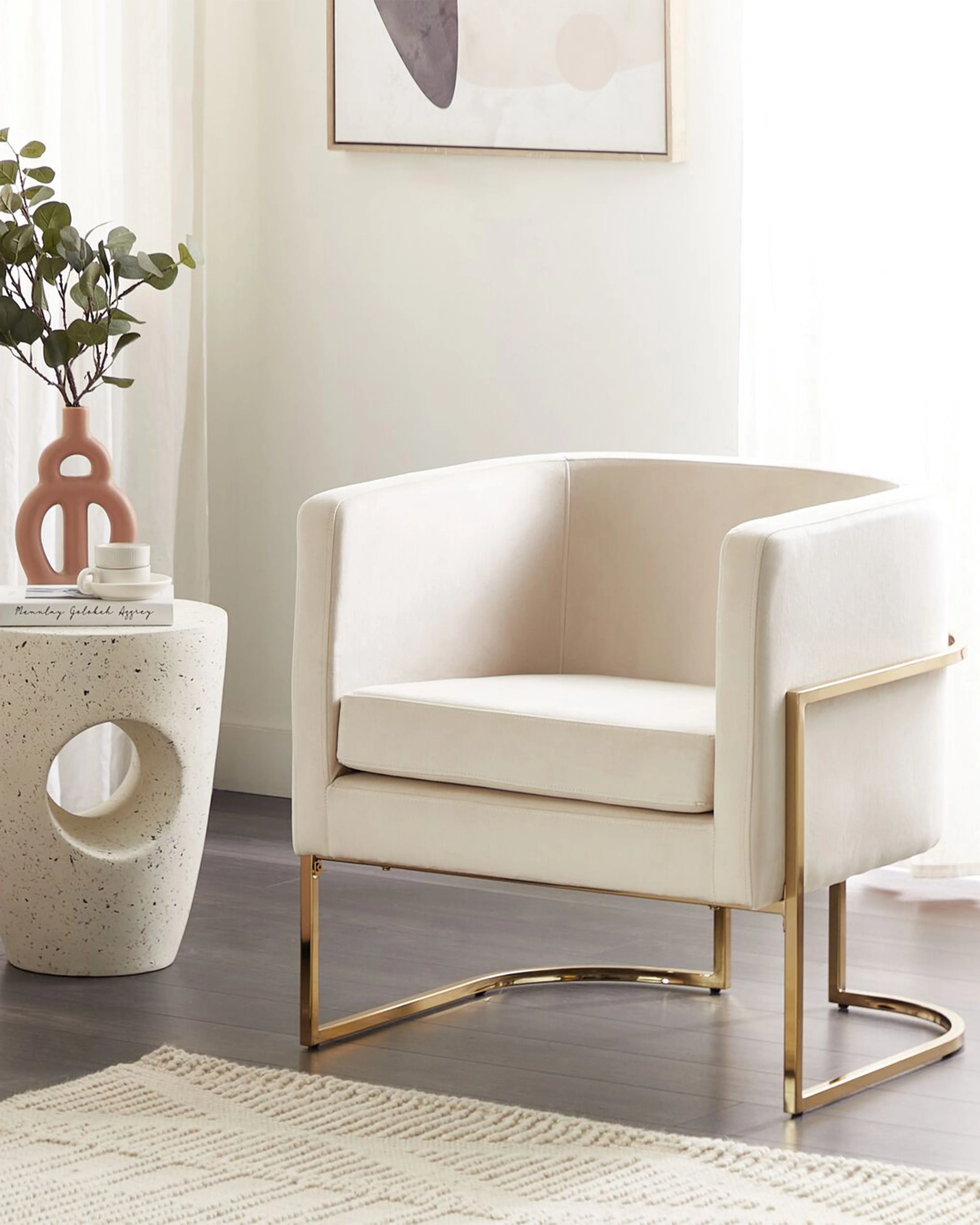 Fauteuil SIRKKA Fluweel Lichtbeige