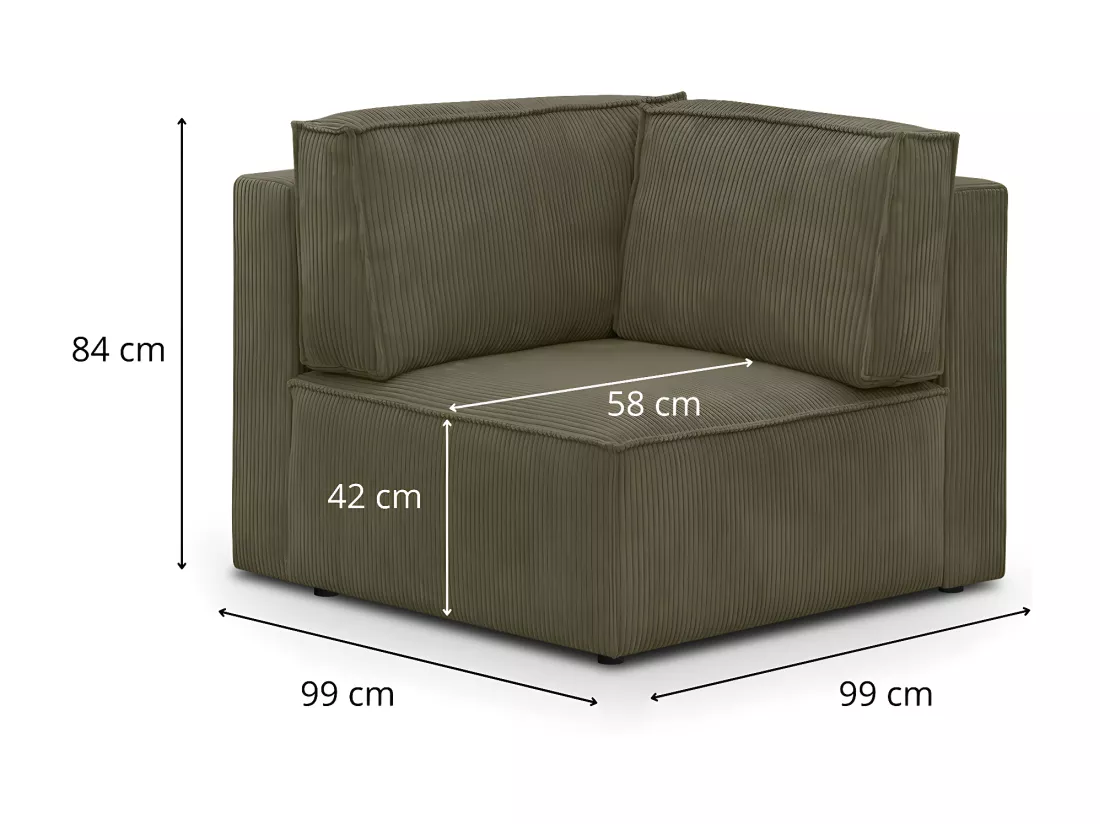 Module d'angle à droite en velours côtelé vert kaki - Harper Mod