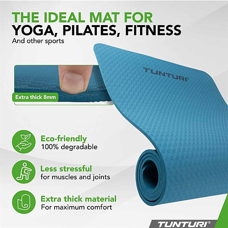 Tunturi yogamåtte 8 mm 183 x 61 cm - mørkeblå