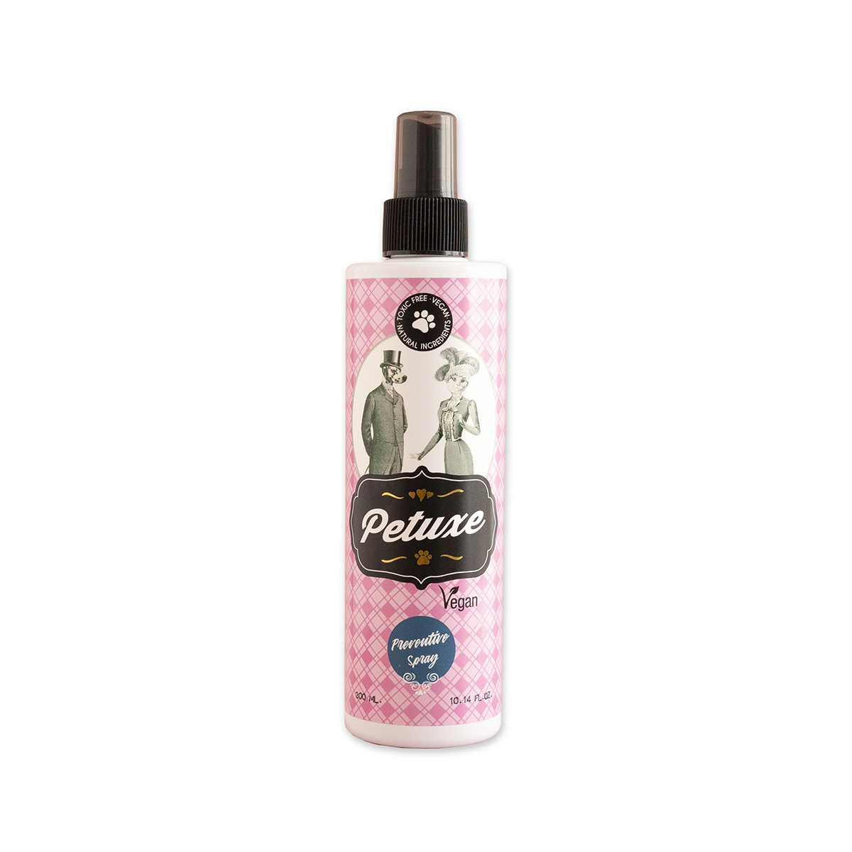 Spray preventivo Petuxe para animais de estimação com óleo de melaleuca e vinagre de quassia.