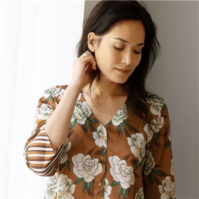 Pyjama femme satin fleurs japonaises - BECQUET CRÉATION