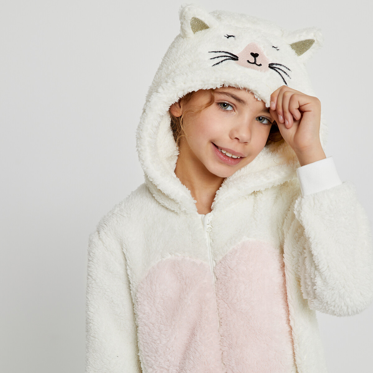 COLEÇÕES LA REDOUTE<br>Macacão em fleece macio, bordado de gato