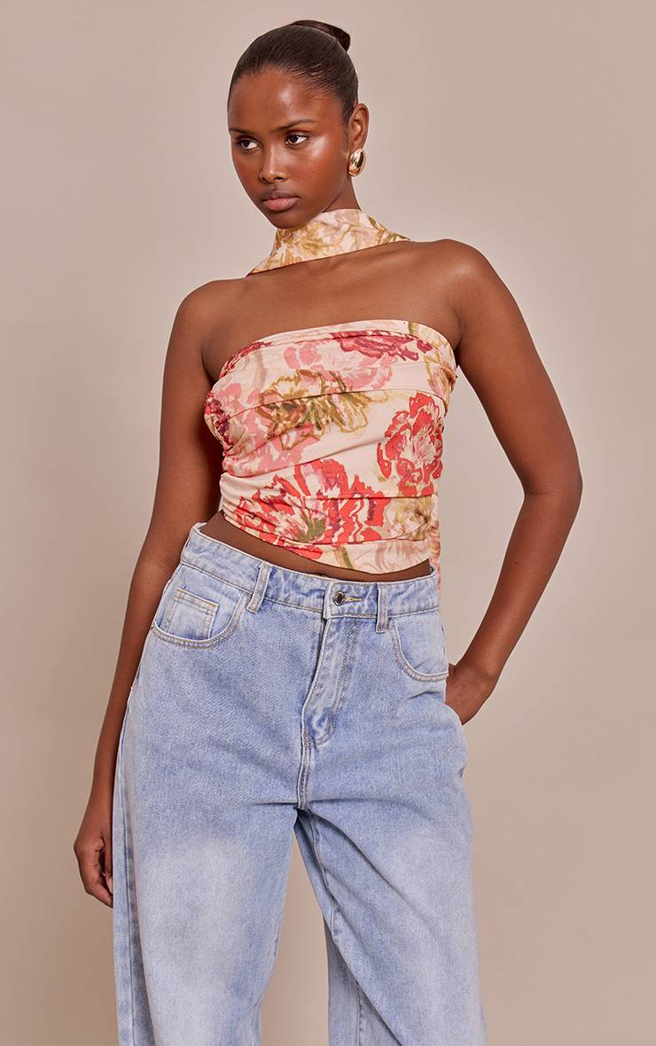 Rouge Mûrier Top Bandeau En Mousseline Avec Détail Foulard