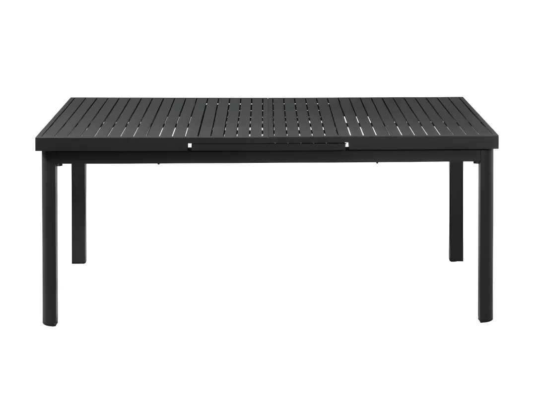 Salle à manger de jardin en aluminium : une table extensible L.180/240cm et 8 fauteuils empilables avec accoudoirs acacia - Anthracite - NAURU de MYLIA