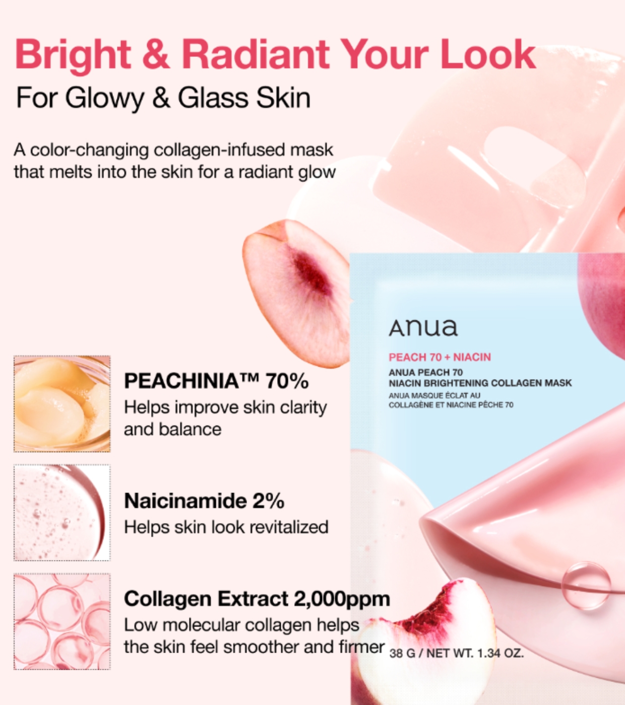 Anua - Máscara Iluminadora de Colágeno Peach 70