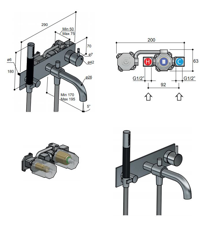 Hotbath Cobber Afbouwdeel Bad Mengkraan Wit Mat CB026