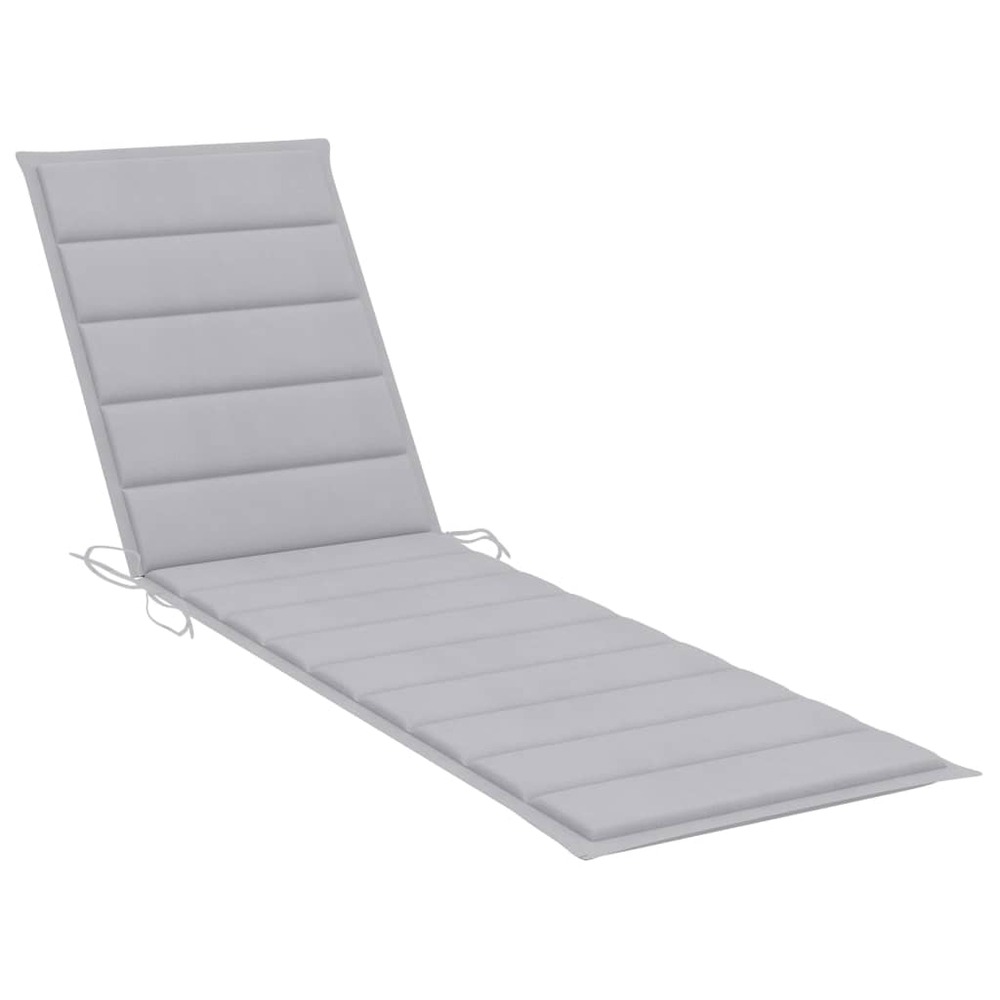 Transat chaise longue bain de soleil lit de jardin terrasse meuble d'extérieur avec coussin gris bois de teck solide 02_00124