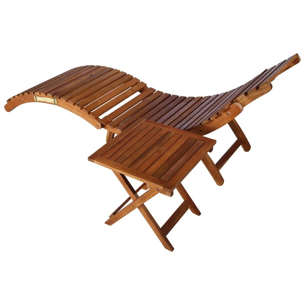 Transat chaise longue bain de soleil lit de jardin terrasse meuble d'extérieur avec table bois d'acacia massif marron 02_0012
