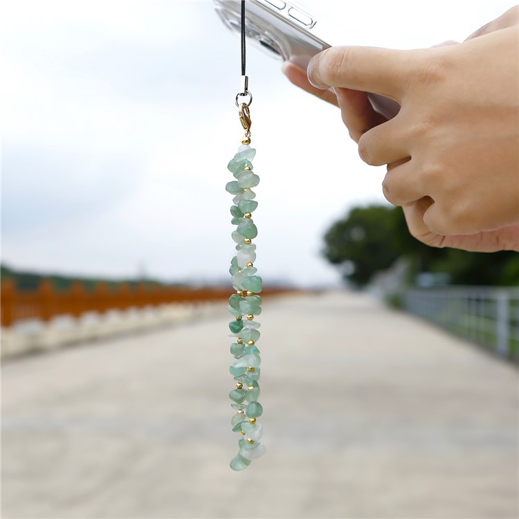 (21cm) Universal Handy Kette Phone Charms Schmuck Anhänger Handgelenkschlaufe - Rosa / Grüne Kristalle