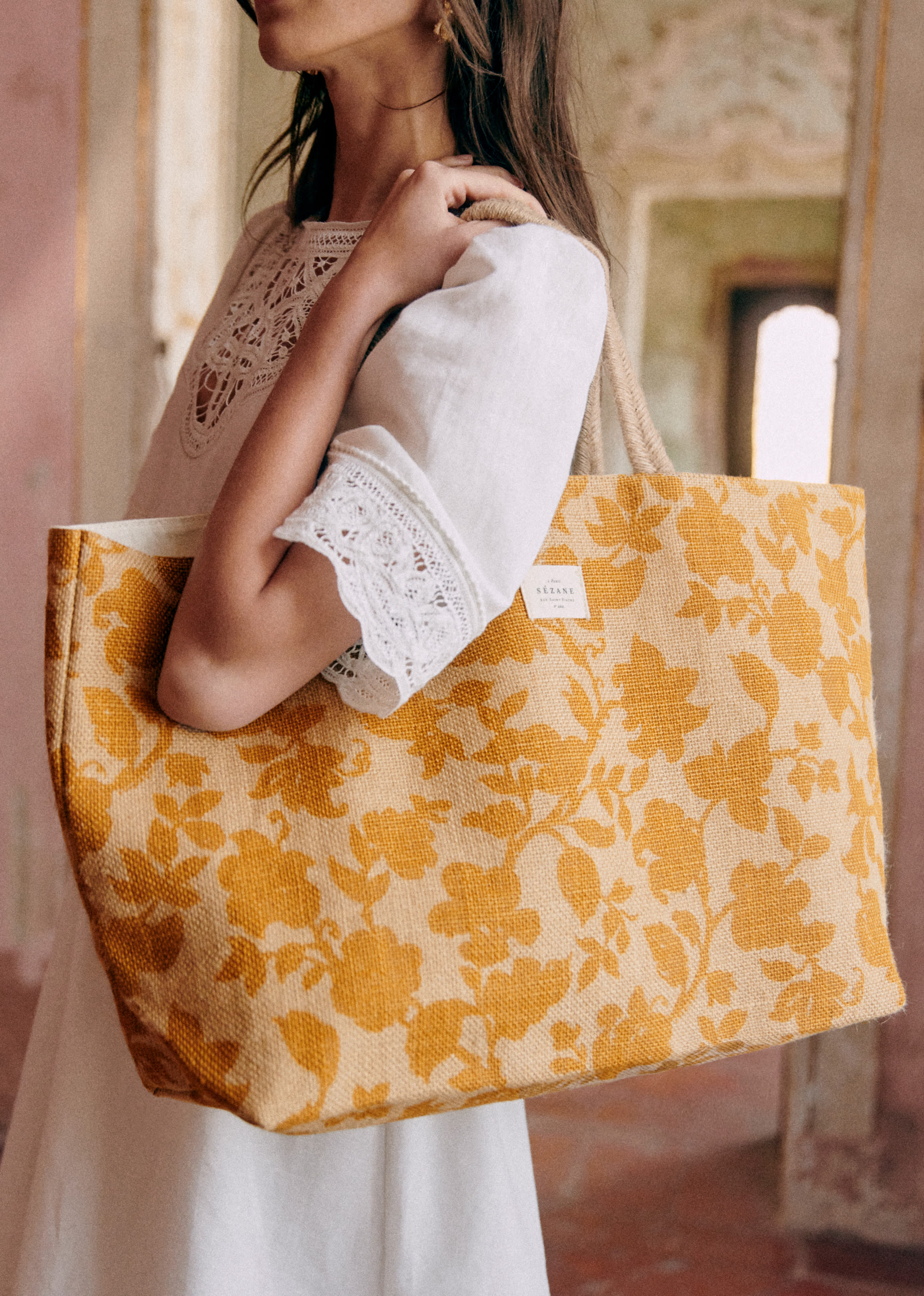 Grand Cabas Jute - Fleurs des jardins ocre - SACS/NEW SACS Nos Paniers 5906383