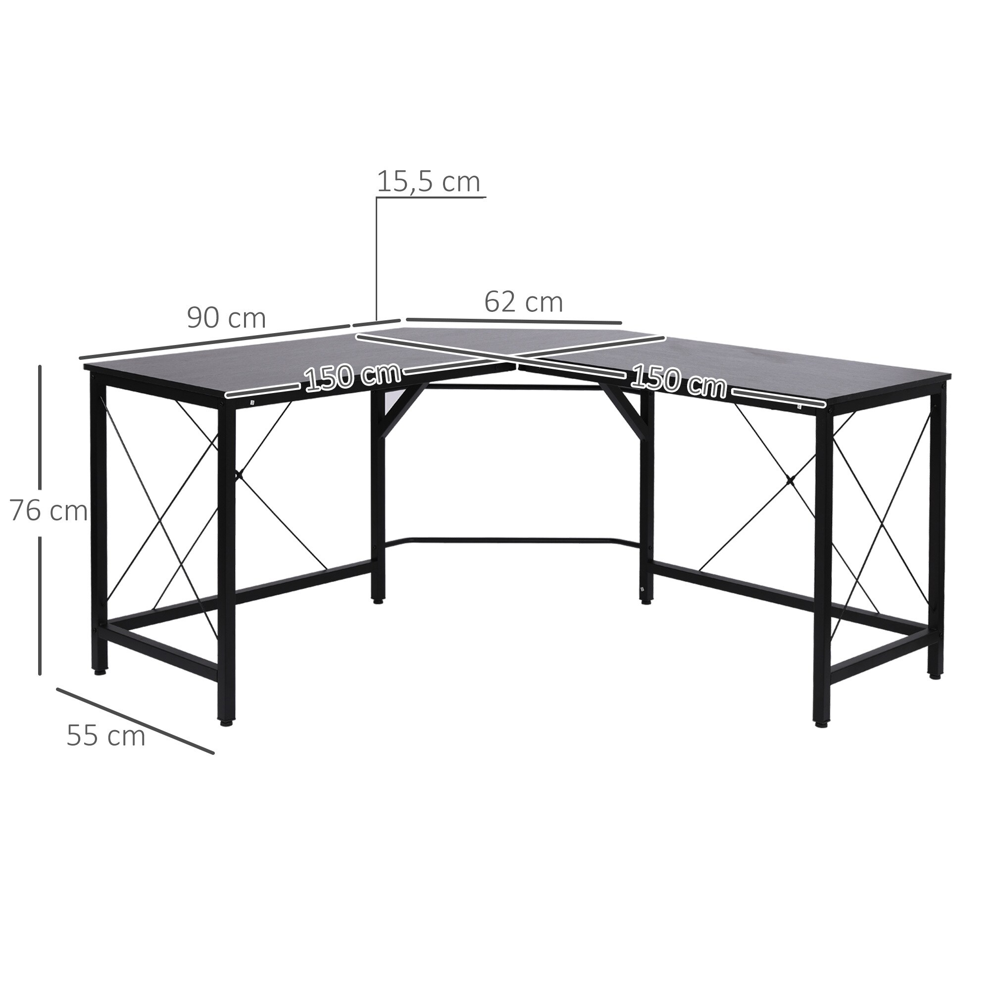 HOMCOM Winkelschreibtisch 150 x 150 x 76 cm (LxBxH)