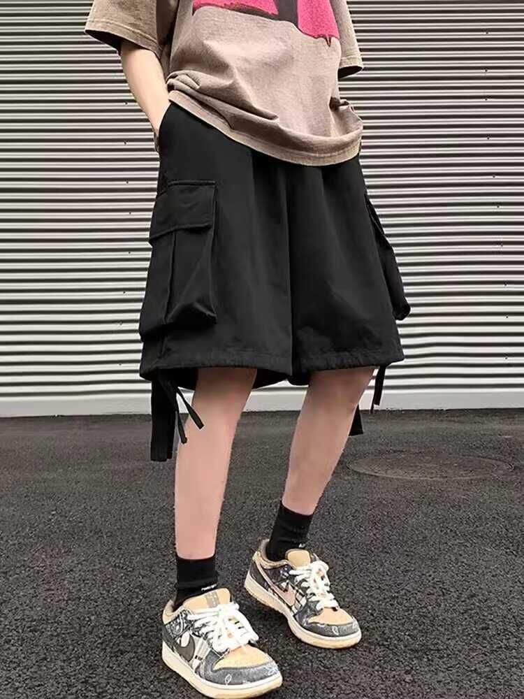 Dukakis - Hoge taille, effen, wijde cargoshorts