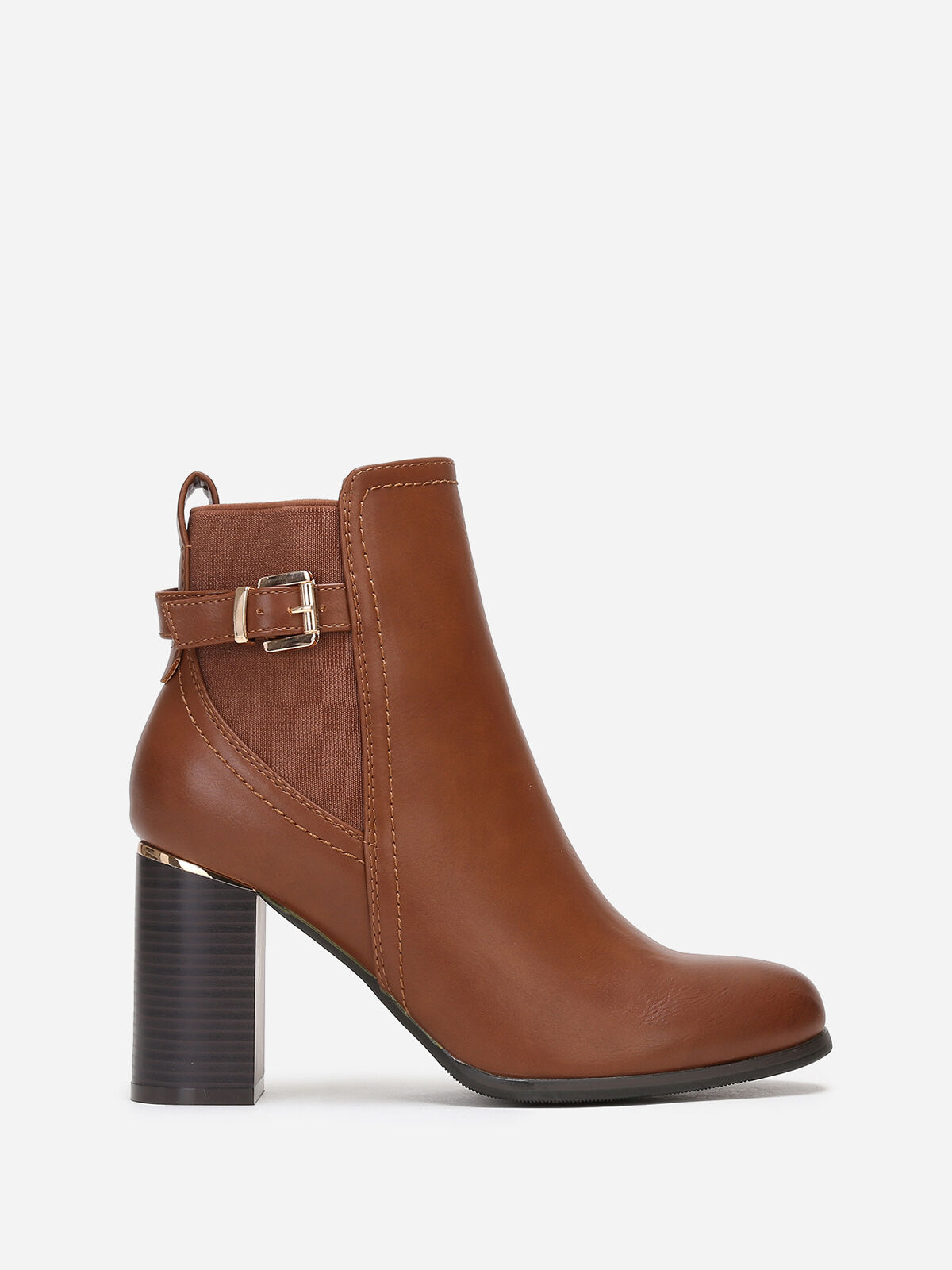 Bottines style chelsea à boucle et détail dorés- Marron