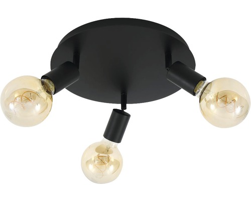 Plafondspot, 3-lichts, Ø 30 cm, zwart, E27
