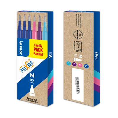 Pilot Frixion Ball - 6 Recharges pour rollers effaçables - 0,7 mm - bleu/rose/violet/turquoise