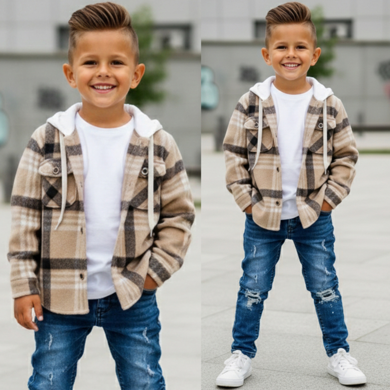 Hooded Check Boys Blouse