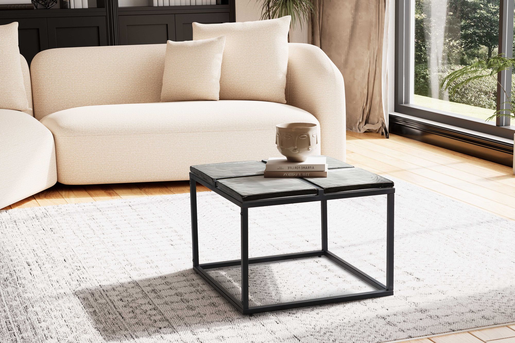 Couchtisch FineBuy Sofatisch Glas 58x58 cm Wohnzimmertisch Tisch Quadratisch