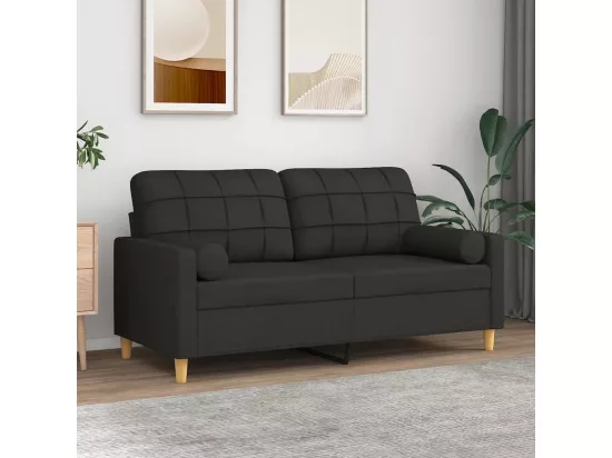 Canapé 2 places avec oreillers décoratifs noir 140 cm tissu