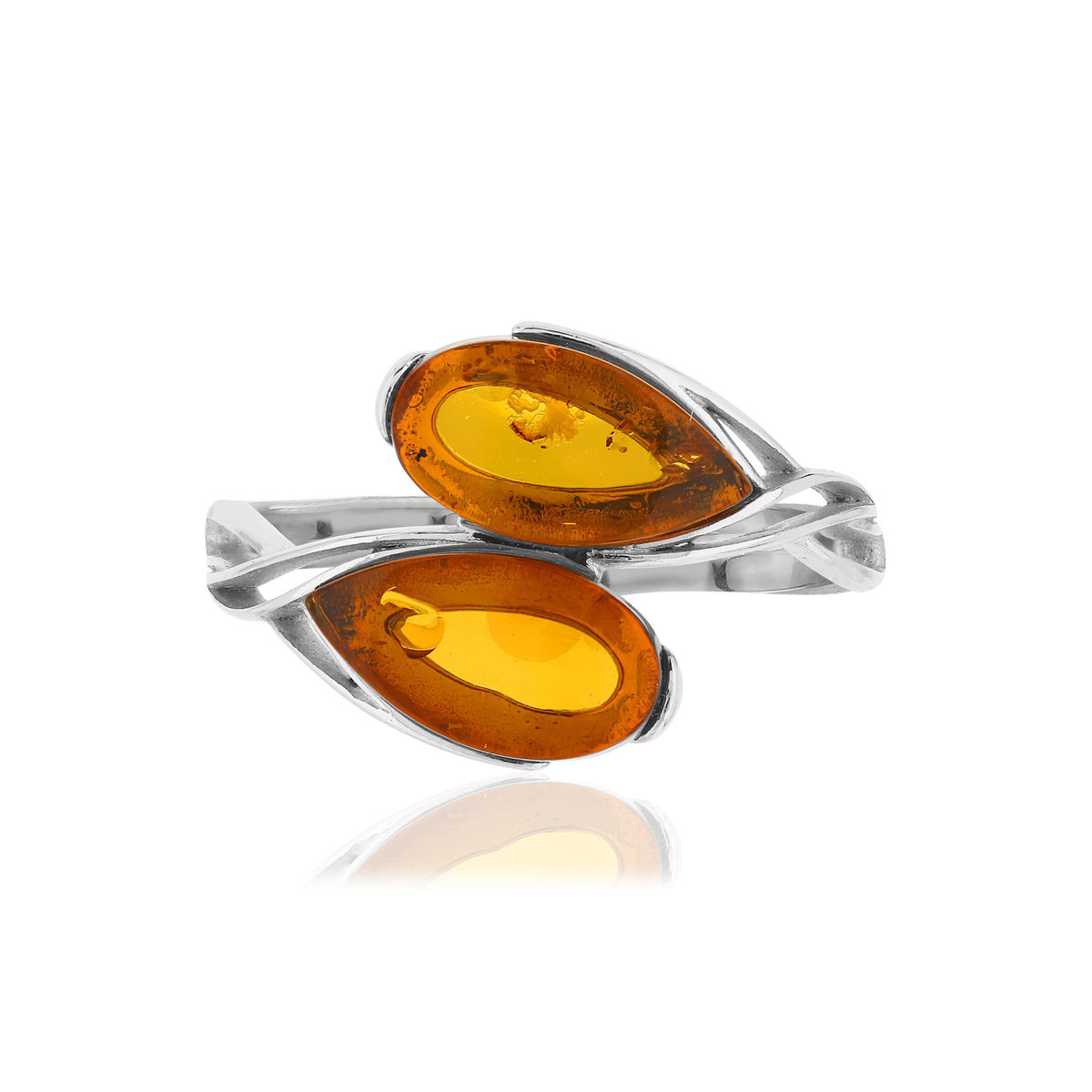Bague argent 925 ambre taille poire