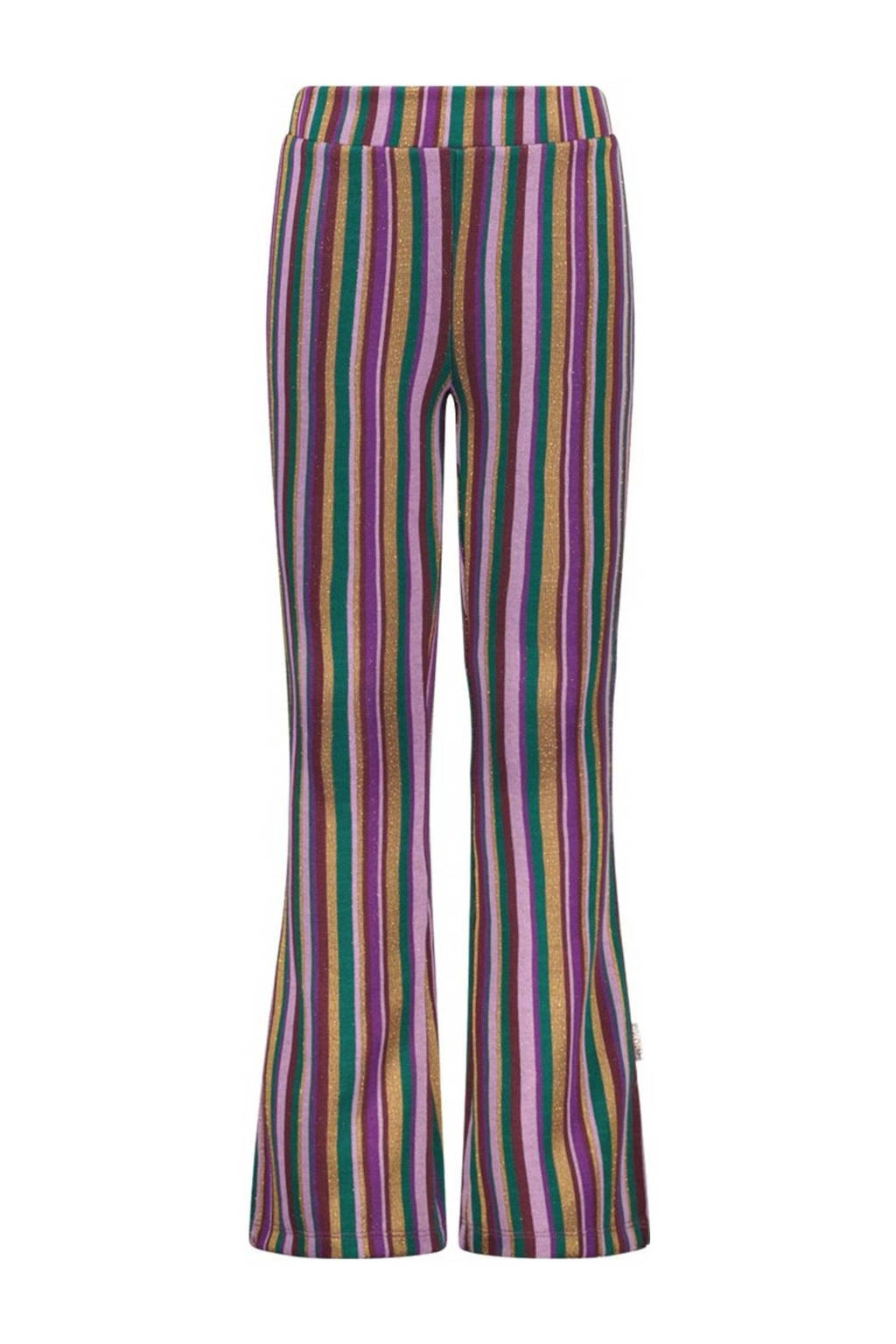B.Nosy gestreepte flared broek Phae paars/groen/goud