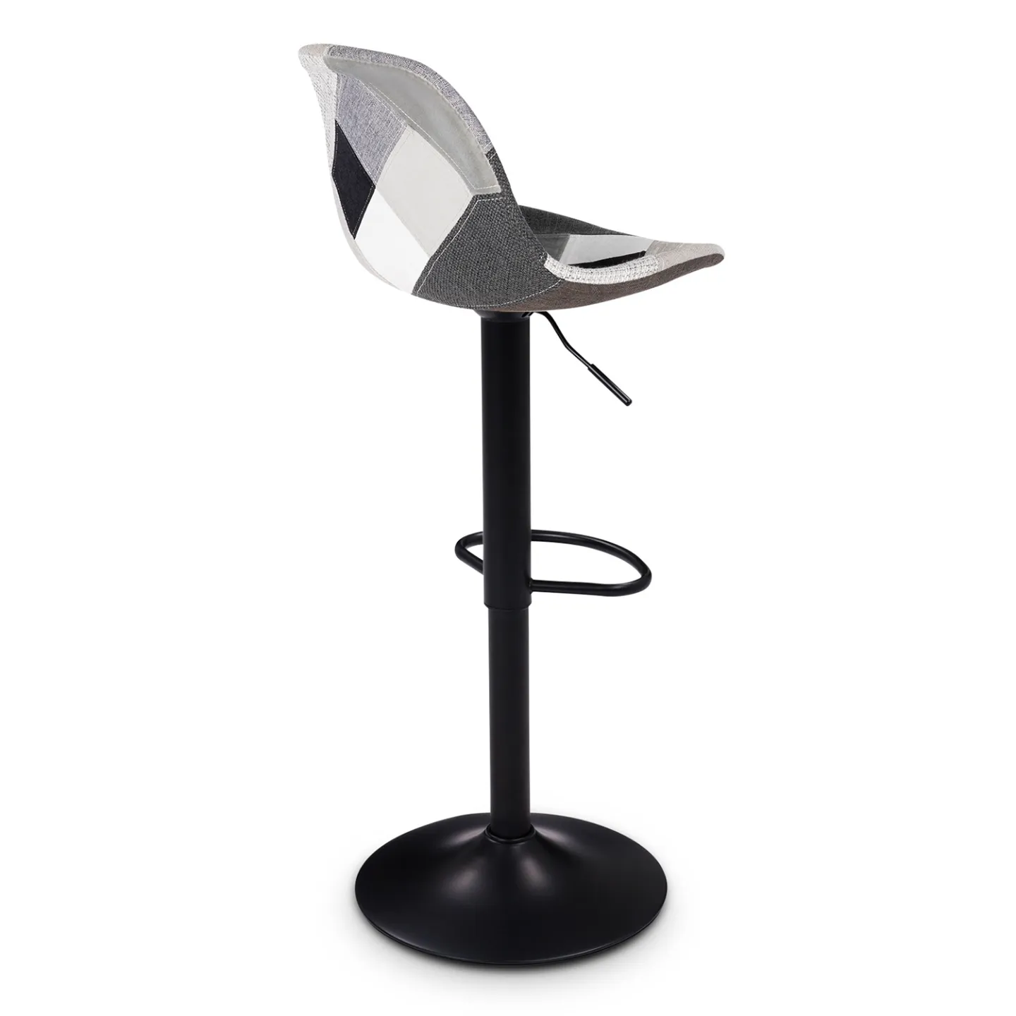 Lot de 2 tabourets de bar KARL design patchworks noirs, gris et blancs pied noir