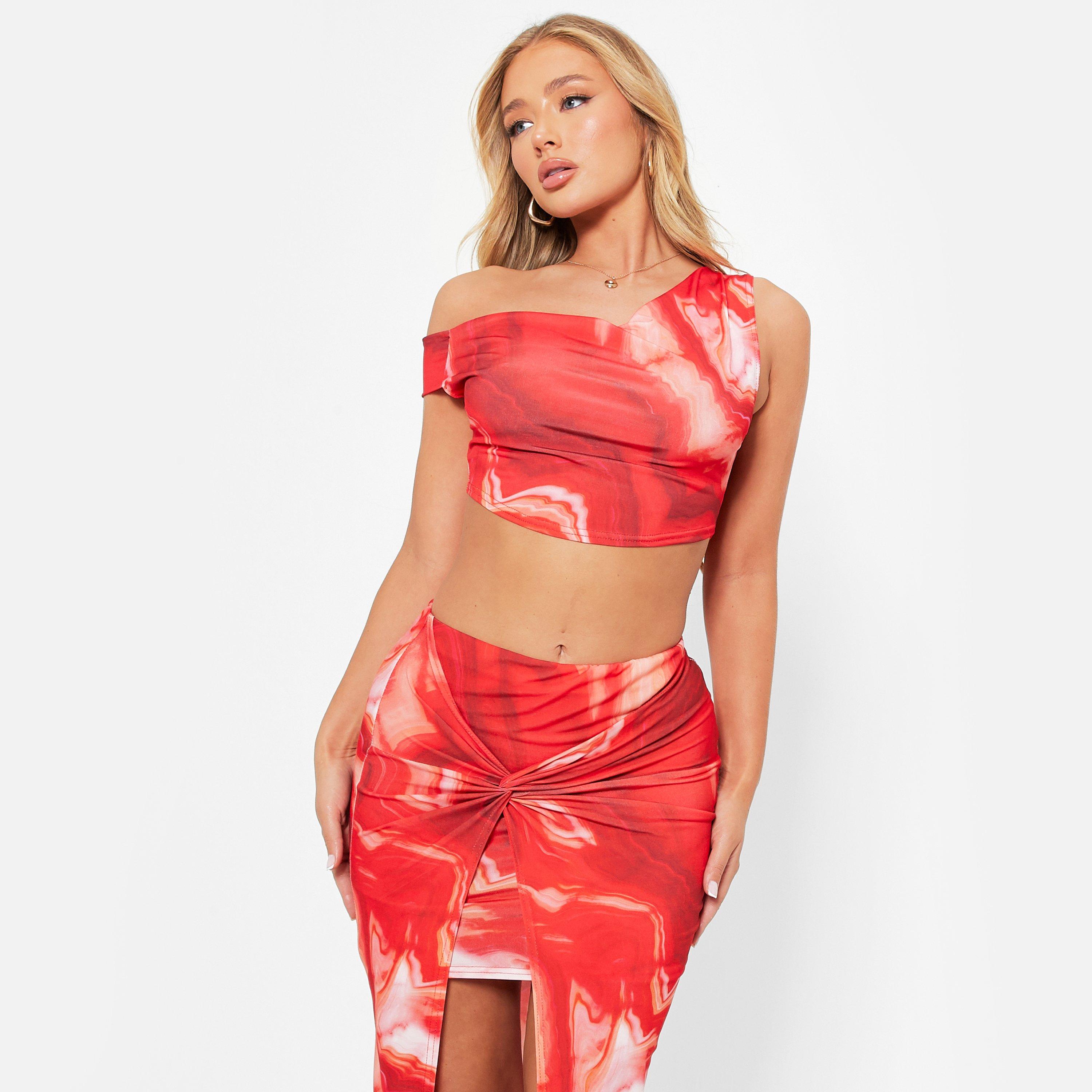 I Saw It First ISAWITFIRST Printed Cowl Neck Bralet Co Ord