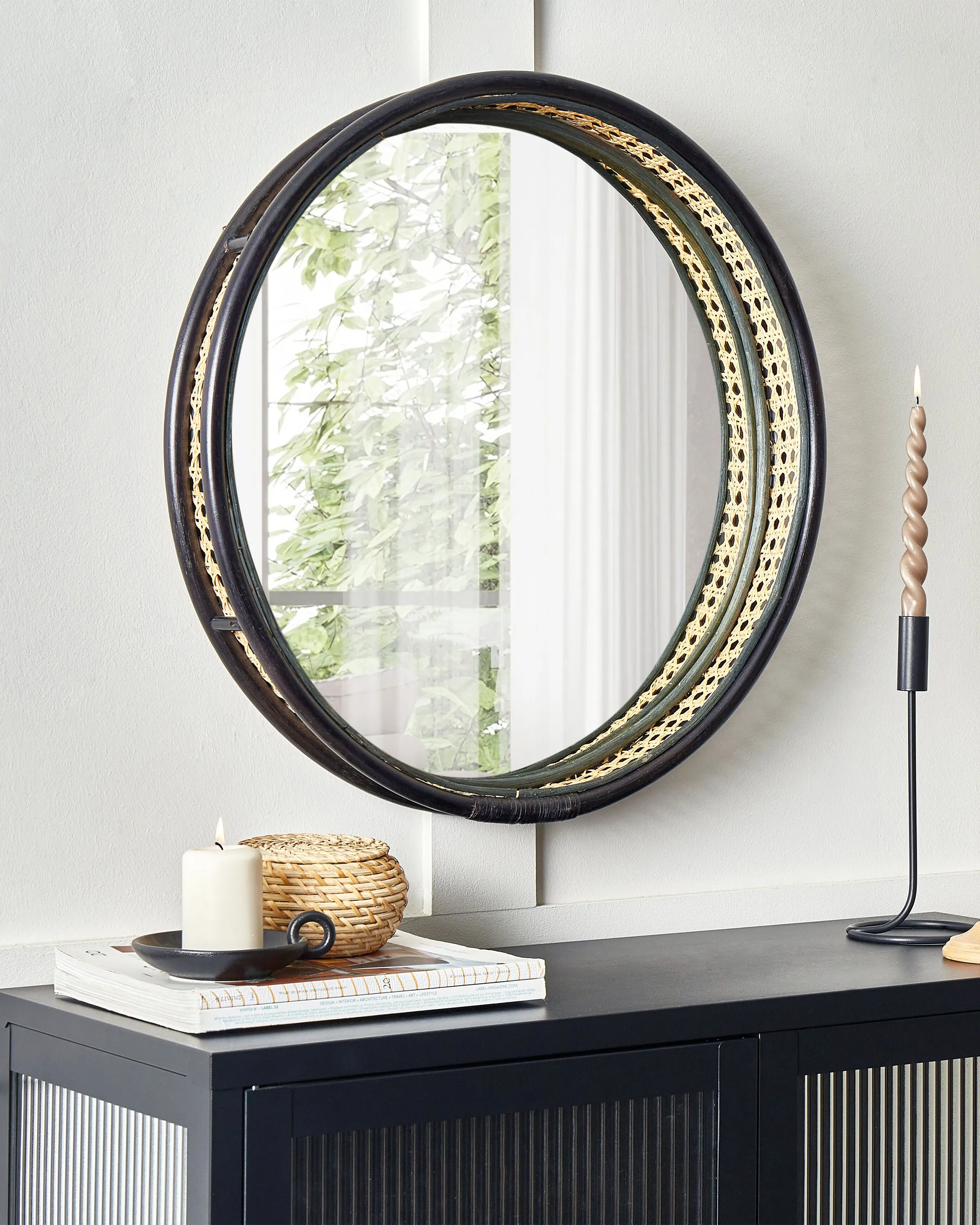 Wandspiegel DAKSA 60 cm 60 cm Rotan Zwart