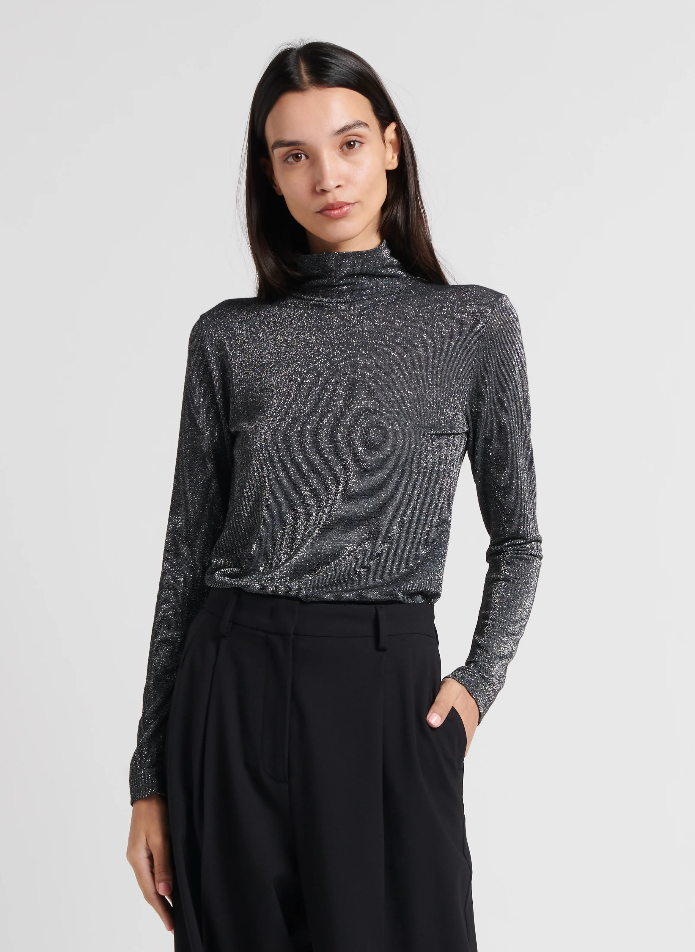 RODOLPHE - Top col montant pailleté | Gris