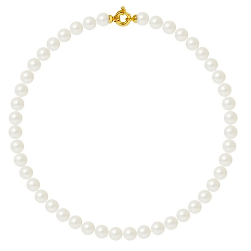 Collier ras du cou Femme Perles de culture d'eau douce Blanches 10 mm AA et Fermoir Or jaune 750/1000