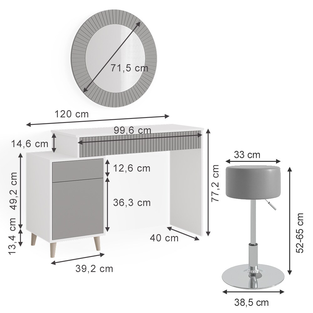 Vicco Schminktisch Frisiertisch Kosmetiktisch Arles Weiß Hellgrau Schminkspiegel Hocker 120x77 cm Skandi Schlafzimmerkommode Schminkkommode Schublade Ablage Aufbewahrung Frisierkommode Make-Up-Tisch