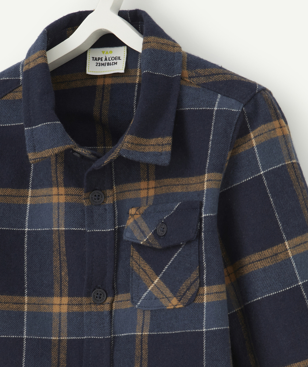 CHEMISE VELOURS À CARREAUX BLEUE ET MARRON BÉBÉ GARÇON