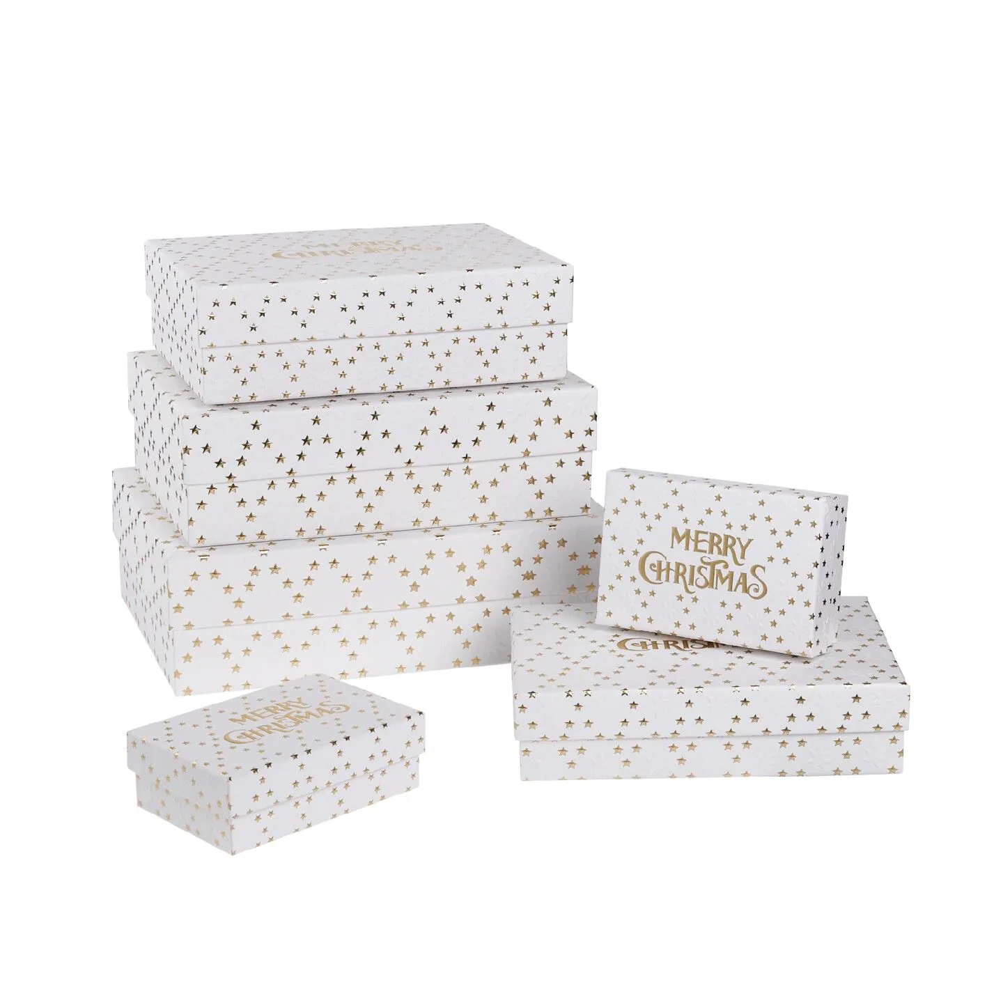 6er Set Geschenkkarton Prägung, Schrift/weiß/gold